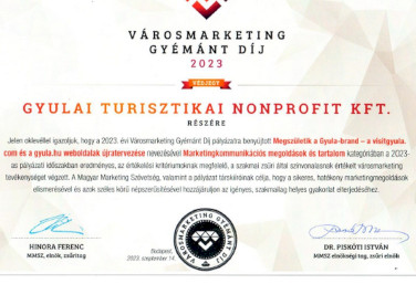 Városmarketing Gyémánt Díj 2023 - Gyula