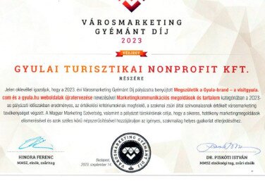 Városmarketing Gyémánt Díj 2023 - Gyula