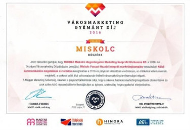 Városmarketing Gyémánt díj a Miskolc Pass turisztikai kampánynak